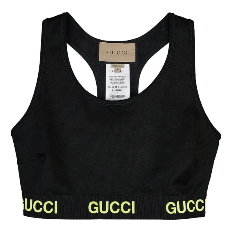 (WMNS) Gucci Logo Jacquard Crop Top 'Black Yellow' 693086-XJDS5-1131 sold by KicksCrew
