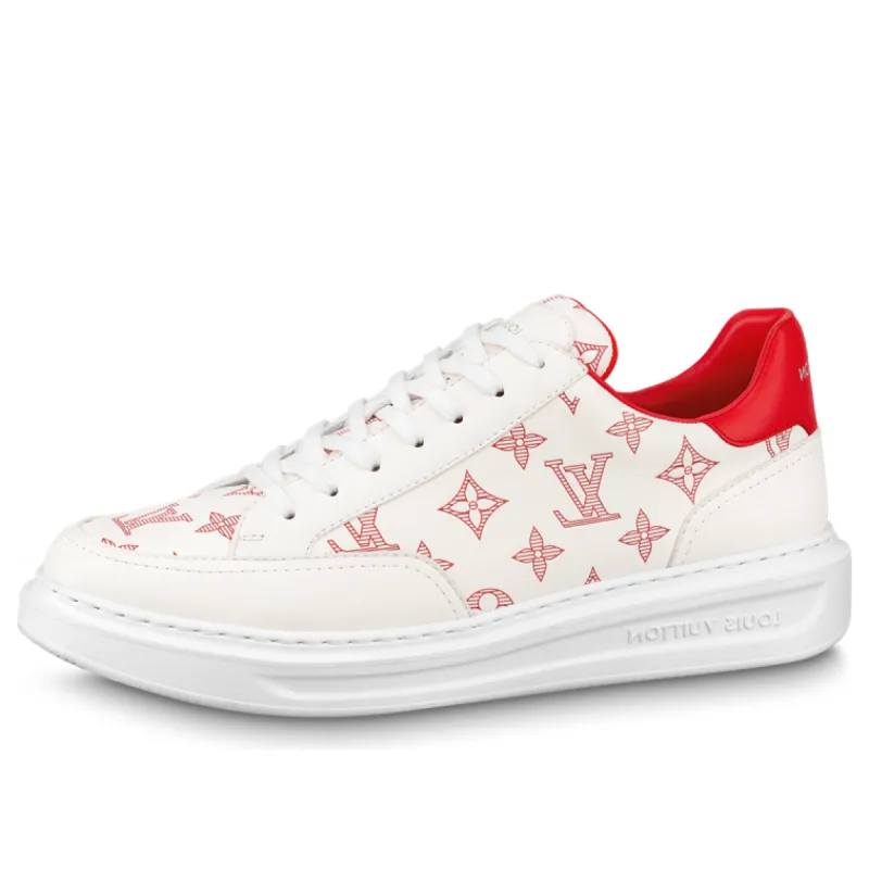 LOUIS VUITTON Beverly Hills Sneakers 'White Red Monogram' 1ABMCP sold by KicksCrew