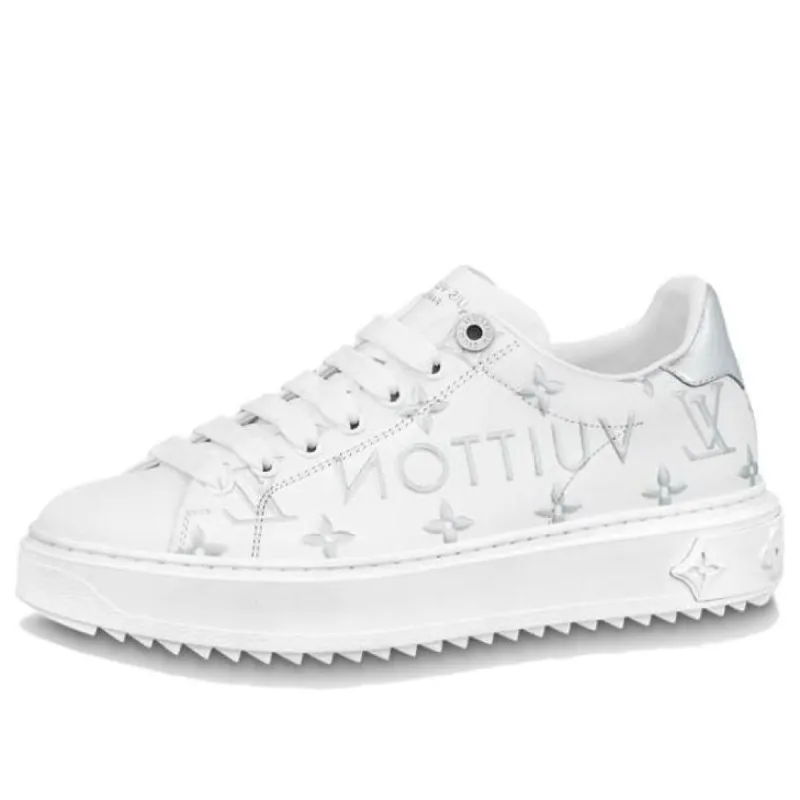 (WMNS) LOUIS VUITTON Time Out Sneakers 'White with Silver Monogram and Logo' 1AAVVA sold by KicksCrew