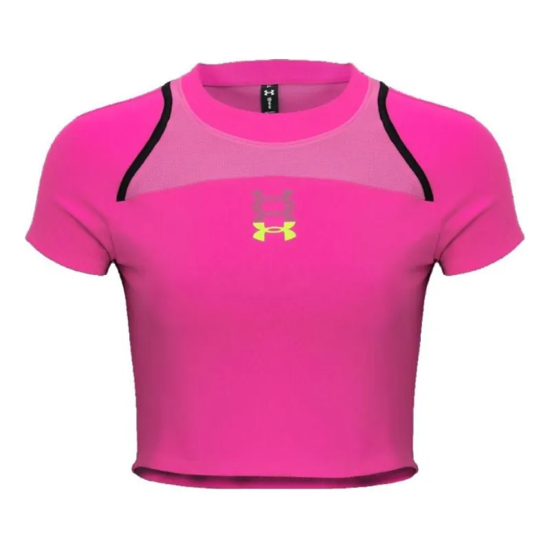 (WMNS) Under Armour Run Anywhere Crop T-shirt 'Neon Pink' 1376816-652 sold by KicksCrew