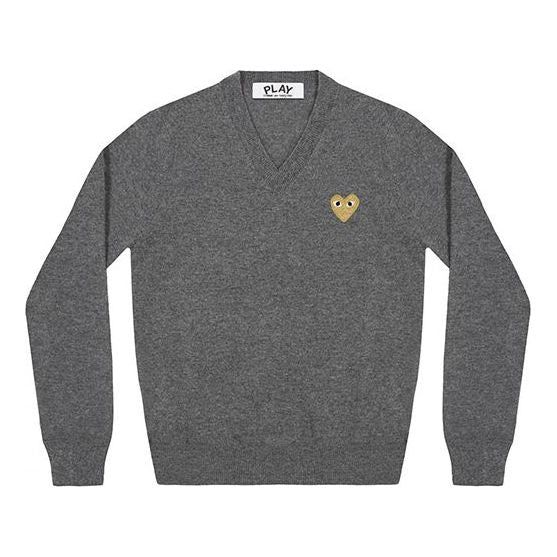 (WMNS) COMME des GARCONS PLAY V-Neck Pullover Gold Emblem 'Grey' AZ-N047-051-3 sold by KicksCrew