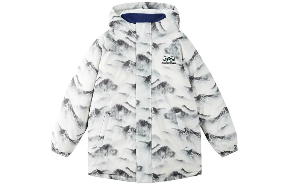 (GS) Skechers Full Print Mountain 3-In-1 Hooded Down Jacket 'White Blue' P422B047 sold by KicksCrew product image thumbnail 3