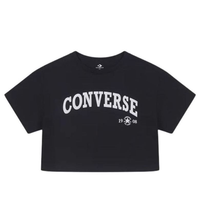(WMNS) Converse Retro Chuck Cropped T-Shirt 'Black' 10026367-A02 sold by KicksCrew