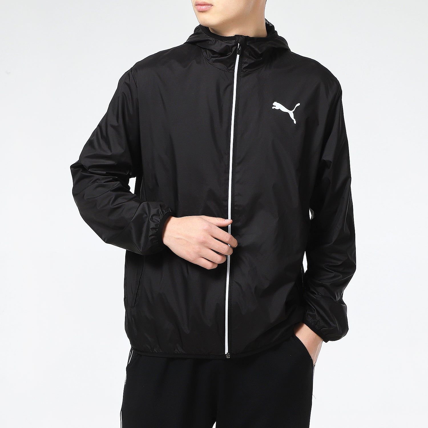 Puma Essentials Solid Windbreaker Jacket 'Black White' 588786-01 sold by KicksCrew product image thumbnail 3