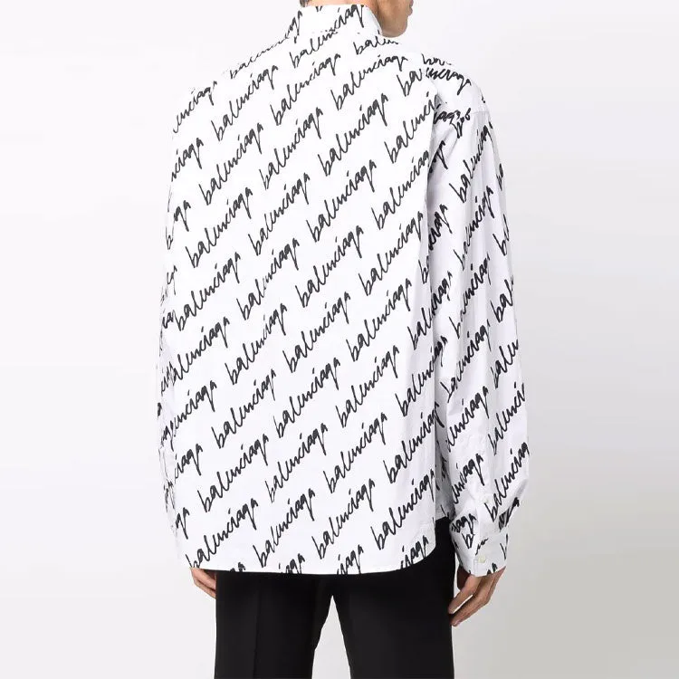 Balenciaga Scribble Logo Short Sleeve Shirt Large Fit 'White' 662983TLLJ49040 sold by KicksCrew product image thumbnail 4