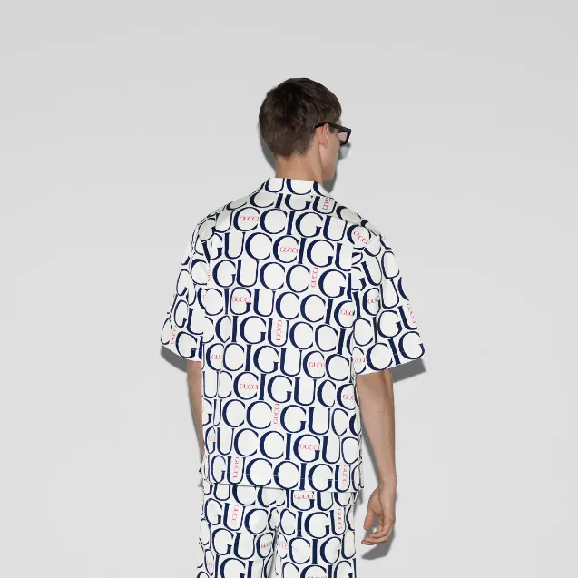 Gucci Maxi Gucci Print Fabric Shirt 'White Blue' 790723ZAQL49059 sold by KicksCrew product image thumbnail 3