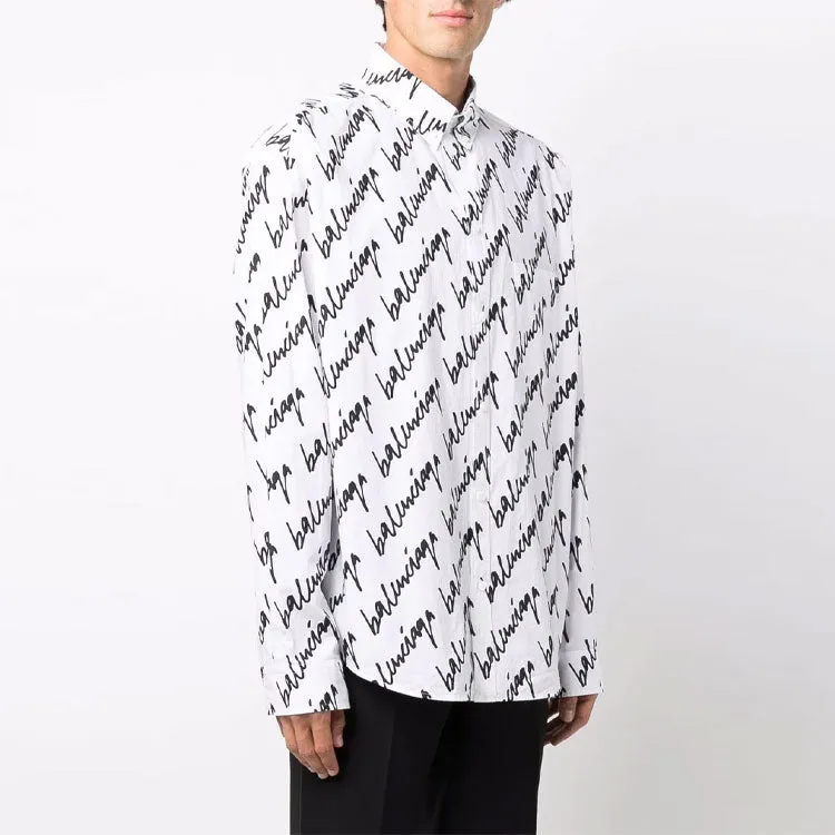 Balenciaga Scribble Logo Short Sleeve Shirt Large Fit 'White' 662983TLLJ49040 sold by KicksCrew product image thumbnail 3