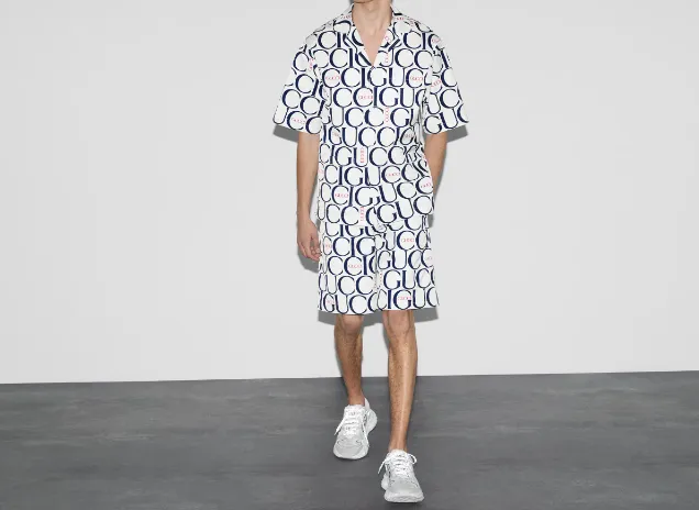 Gucci Maxi Gucci Print Fabric Shirt 'White Blue' 790723ZAQL49059 sold by KicksCrew product image thumbnail 4