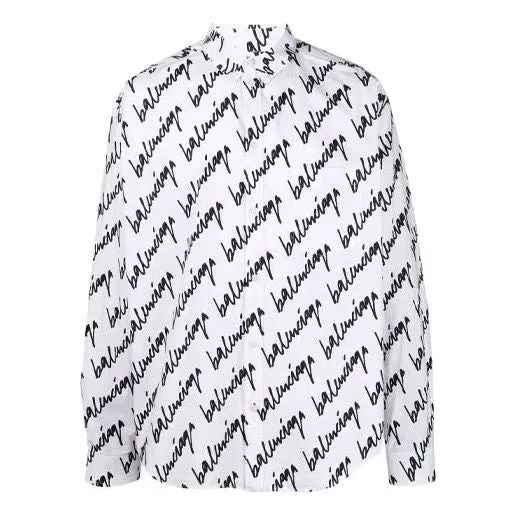 Balenciaga Scribble Logo Short Sleeve Shirt Large Fit 'White' 662983TLLJ49040 sold by KicksCrew
