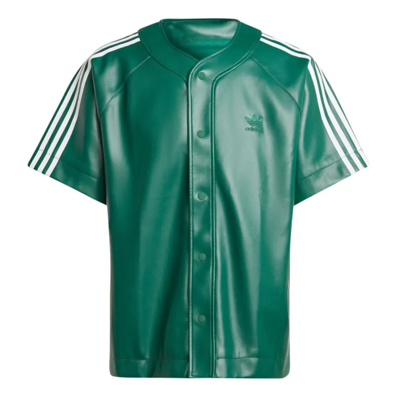 adidas Faux Leather Adicolor 3-Stripes Baseball Shirt 'Collegiate Green' IZ4047 sold by KicksCrew