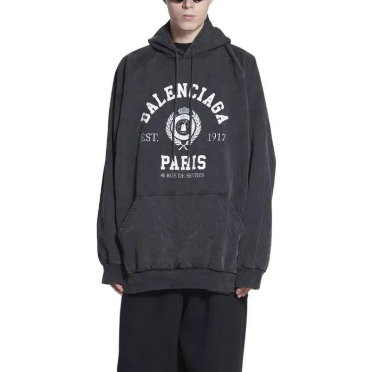 Balenciaga Est. 1917 College Logo Print Hoodie 'Washed Black' 697879TMV991000 sold by KicksCrew product image thumbnail 3