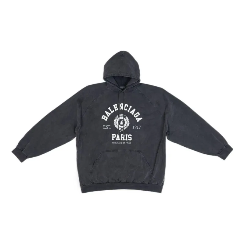 Balenciaga Est. 1917 College Logo Print Hoodie 'Washed Black' 697879TMV991000 sold by KicksCrew