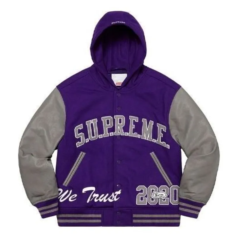 Supreme King Hooded Varsity Jacket 'Purple Grey' SUP-FW20-219 made by Supreme