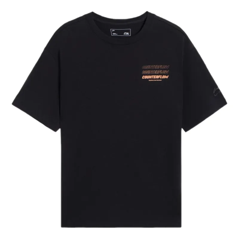 Li-Ning Counterflow Triple Logo T-shirt 'Black' AHSS935-5 sold by KicksCrew