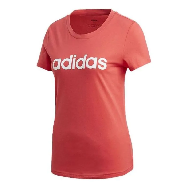 (WMNS) adidas Essentials Linear T-Shirt Asia Sizing 'Pink White' FM6427 sold by KicksCrew