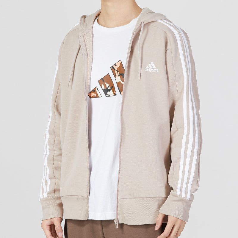 Adidas Essentials French Terry 3-Stripes Full-Zip Hoodie Jackets 'Beige' IC9839 sold by KicksCrew product image thumbnail 5