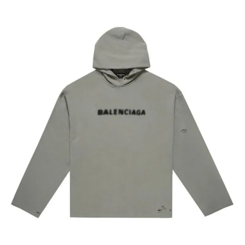 Balenciaga Blurred Logo Distress Hoodie 'Grey' 661711TKVD68174 sold by KicksCrew