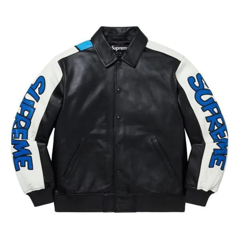 Supreme Smurfs Leather Varsity Jacket 'Black Blue White' SUP-FW20-166 sold by KicksCrew