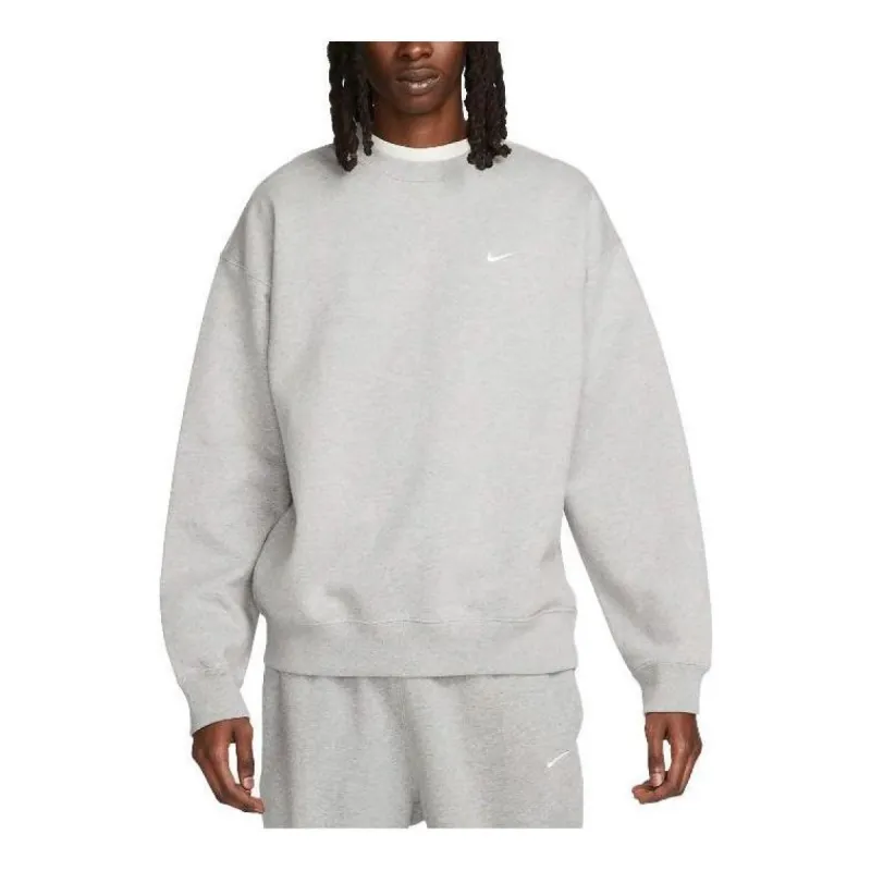 Nike Solo Swoosh Fleece Crew Sweat 'Dark Grey Heather White' DX1361-063 sold by KicksCrew