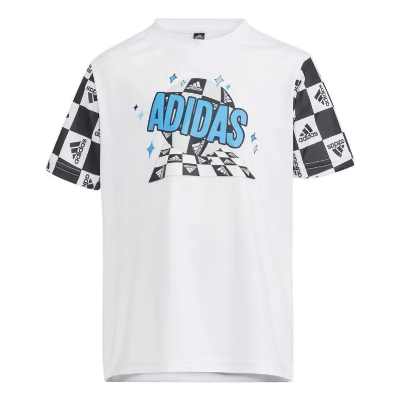 (PS) adidas Football Logo T-Shirt 'White Black Blue' HM5190 sold by KicksCrew