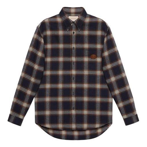 Gucci Check Wool Shirt With Interlocking G 'Navy' 648854-Z8AMJ-4310 sold by KicksCrew
