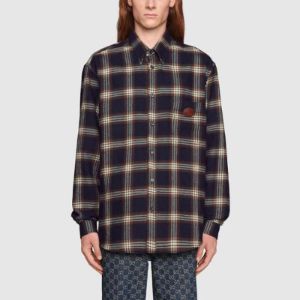 Gucci Check Wool Shirt With Interlocking G 'Navy' 648854-Z8AMJ-4310 sold by KicksCrew
