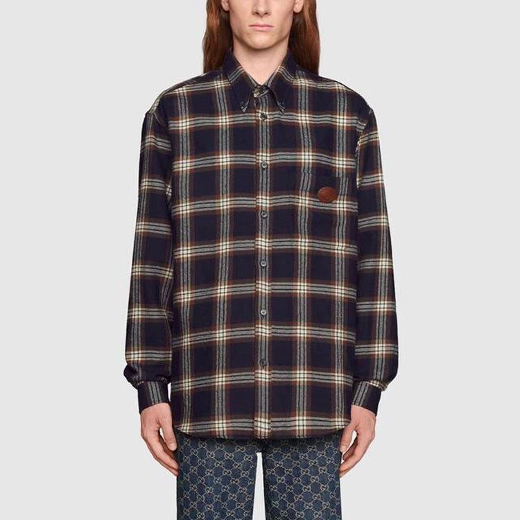 Gucci Check Wool Shirt With Interlocking G 'Navy' 648854-Z8AMJ-4310 sold by KicksCrew product image thumbnail 3