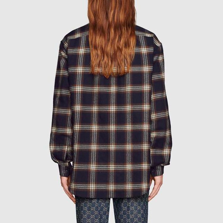 Gucci Check Wool Shirt With Interlocking G 'Navy' 648854-Z8AMJ-4310 sold by KicksCrew product image thumbnail 4