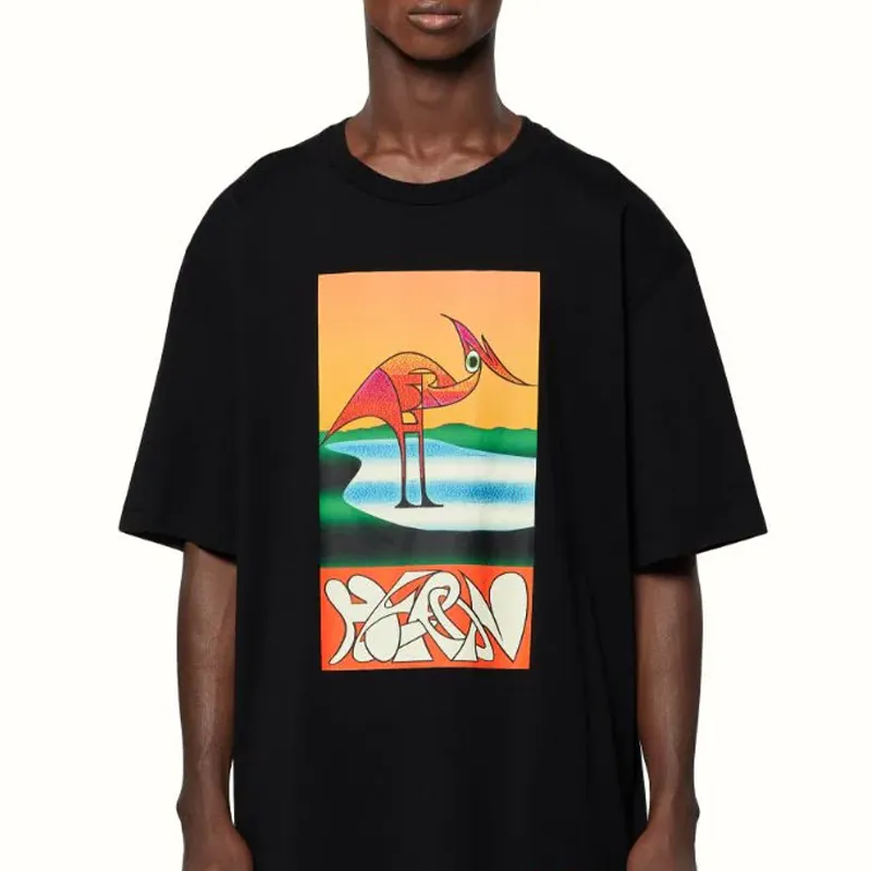 HERON PRESTON SS22 Abstract T-shirt 'Black Orange' HMAA026S22JER0031020 sold by KicksCrew product image thumbnail 2