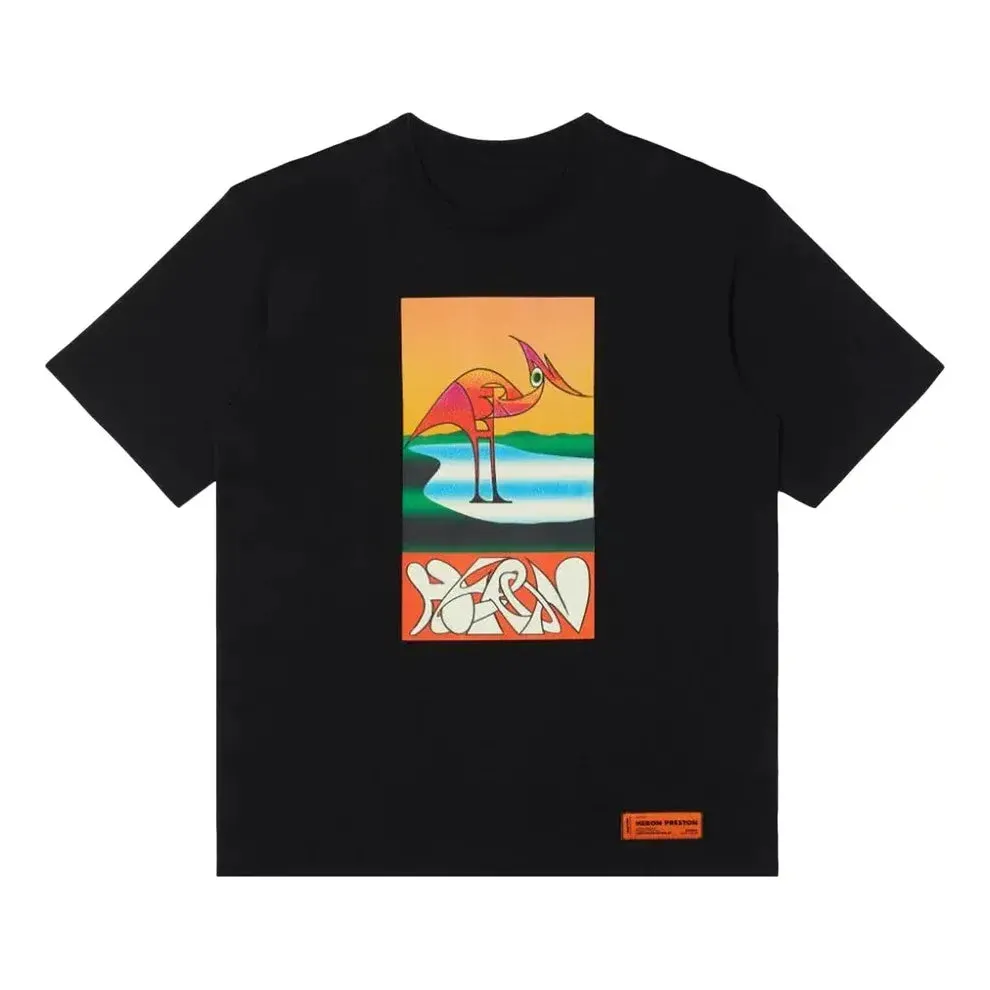 HERON PRESTON SS22 Abstract T-shirt 'Black Orange' HMAA026S22JER0031020 sold by KicksCrew