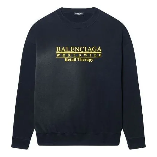 Balenciaga Worldwide Retail Therapy Crewneck Sweatshirt 'Washed Black Yellow' 676629TLVA91361 sold by KicksCrew