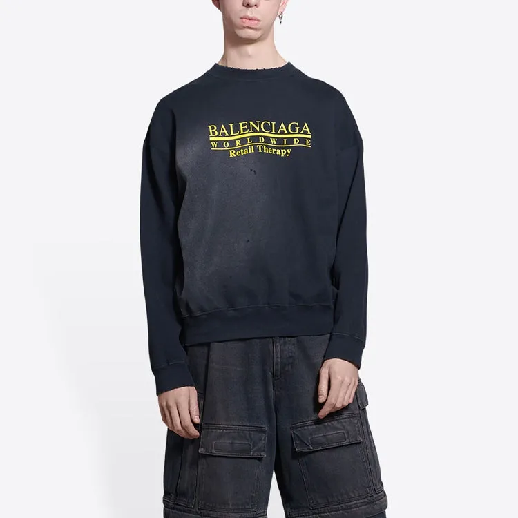 Balenciaga Worldwide Retail Therapy Crewneck Sweatshirt 'Washed Black Yellow' 676629TLVA91361 sold by KicksCrew product image thumbnail 4