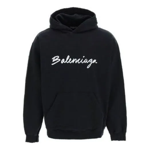 Balenciaga Script Logo Oversized Popover Hoodie 'Black White' 674986TMVB51070 sold by KicksCrew