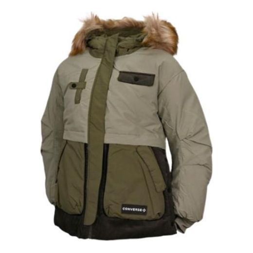 (WMNS) Converse Premium Fashion Mid Down Jacket 'Army Green' 10023726-A02 sold by KicksCrew