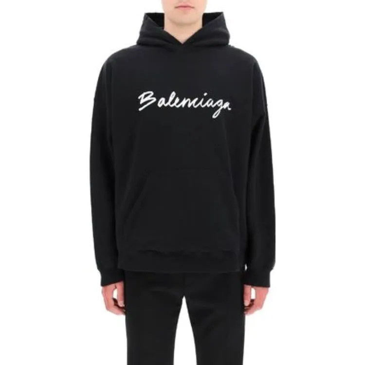 Balenciaga Script Logo Oversized Popover Hoodie 'Black White' 674986TMVB51070 sold by KicksCrew product image thumbnail 2
