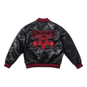 Supreme x Thrasher Satin Varsity Jacket 'Black Red' SUP-FW21-211 sold by KicksCrew