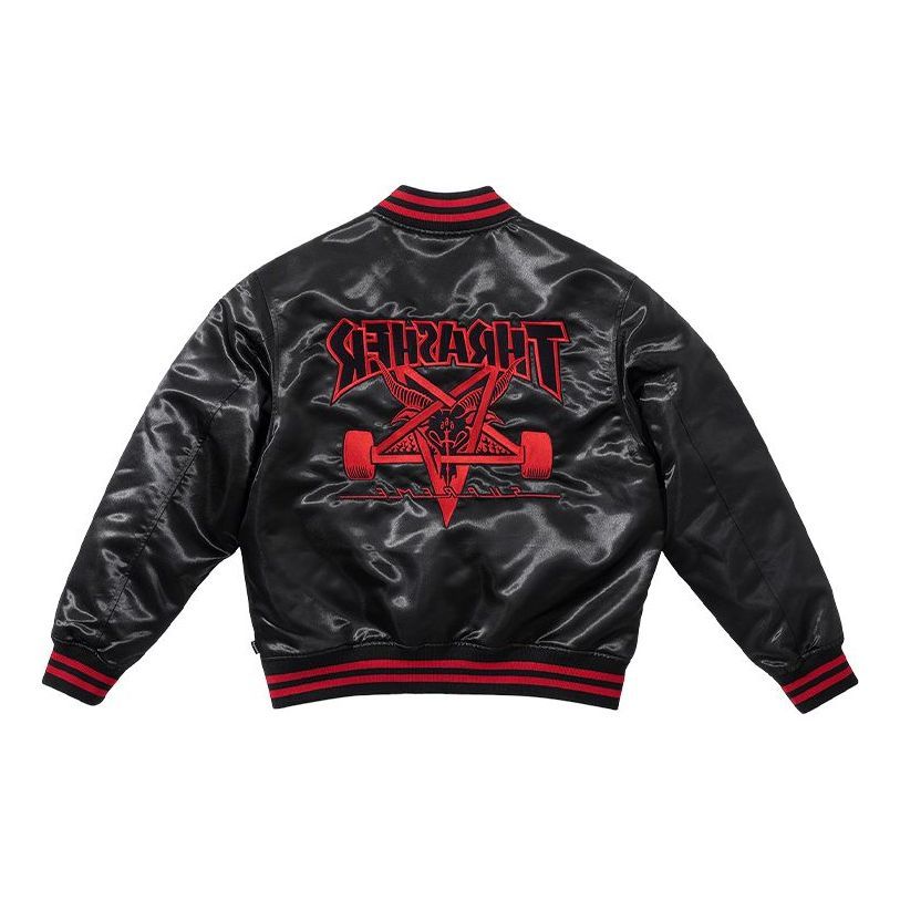 Supreme x Thrasher Satin Varsity Jacket 'Black Red' SUP-FW21-211 sold by KicksCrew product image thumbnail 2