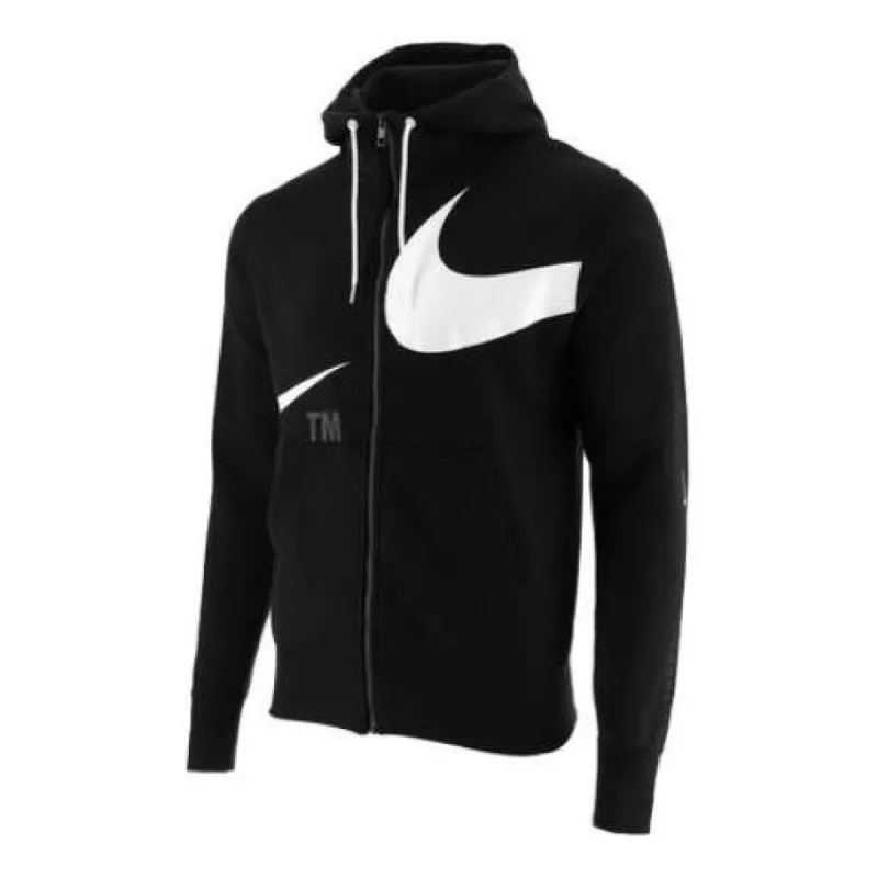 Nike Swoosh Hoodie Jacket 'Black White' DD5991-010 sold by KicksCrew