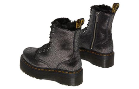 (WMNS) Dr. Martens Jadon Faux Fur-Lined Metallic Leather Platform Boots 'Black' 27955012 sold by KicksCrew