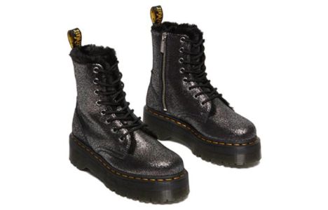 (WMNS) Dr. Martens Jadon Faux Fur-Lined Metallic Leather Platform Boots 'Black' 27955012 sold by KicksCrew