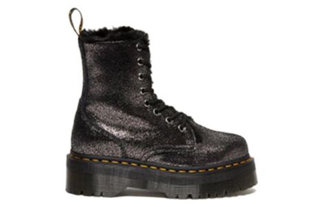 (WMNS) Dr. Martens Jadon Faux Fur-Lined Metallic Leather Platform Boots 'Black' 27955012 sold by KicksCrew