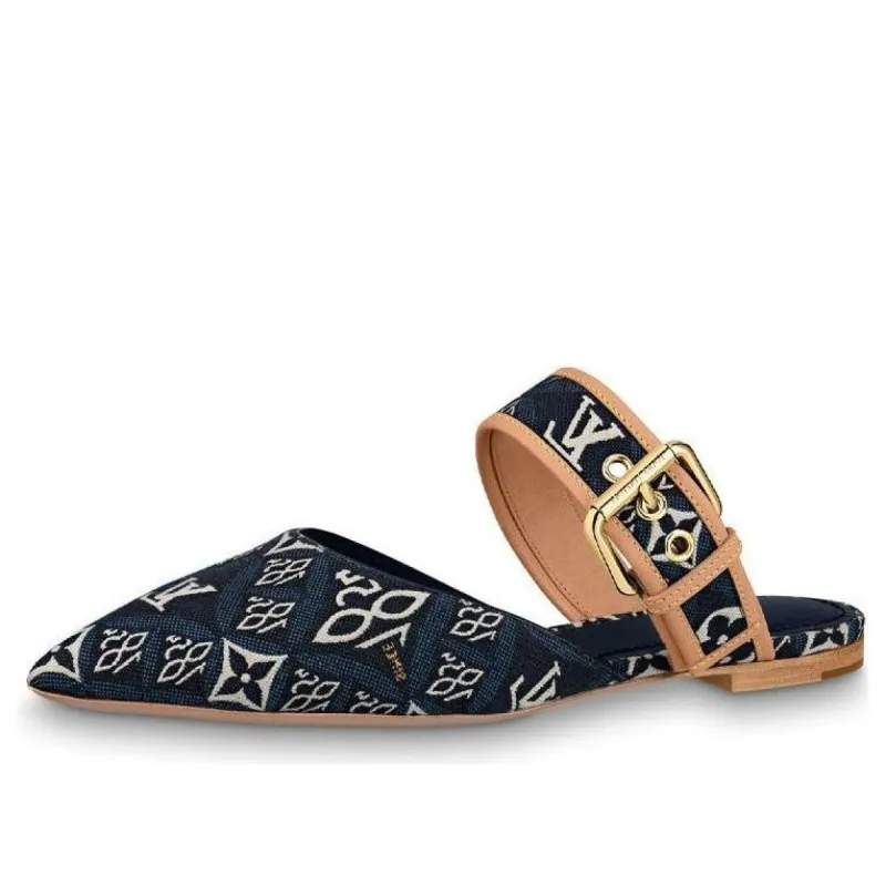 (WMNS) LOUIS VUITTON Since 1854 Sofia Flat Mules 'Navy' 1A8NWH sold by KicksCrew