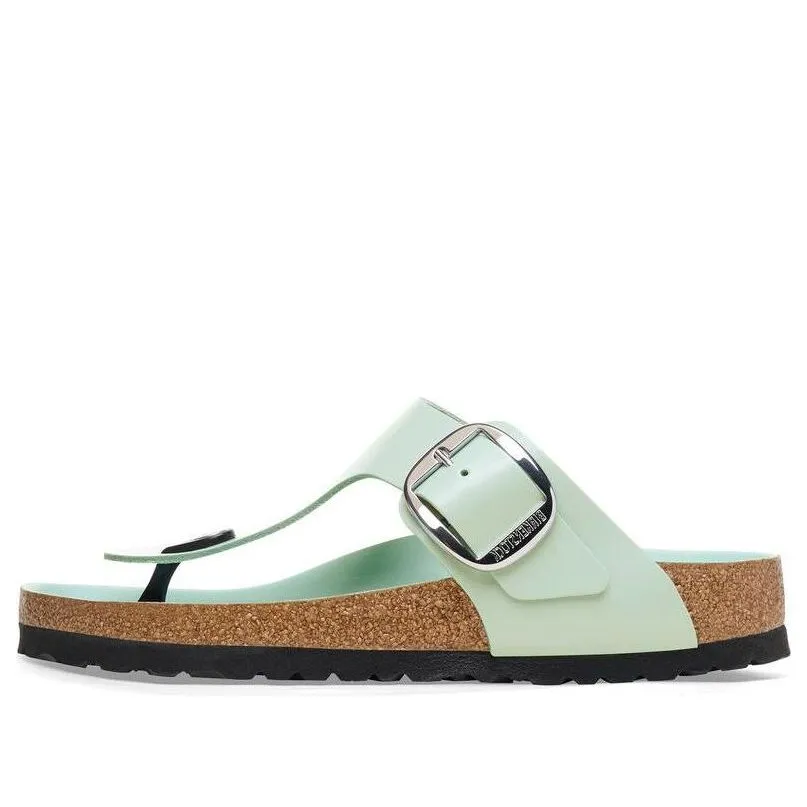 Birkenstock Gizeh Big Buckle Natural Leather Patent Narrow Fit Sandals ' High Shine Surf Green' 1026542 sold by KicksCrew