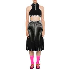 (WMNS) Off-White Pleated Knit Skirt 'Black' OWHL003R19C980571000 sold by KicksCrew