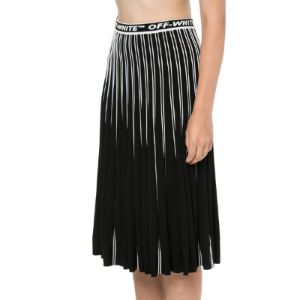 (WMNS) Off-White Pleated Knit Skirt 'Black' OWHL003R19C980571000 sold by KicksCrew