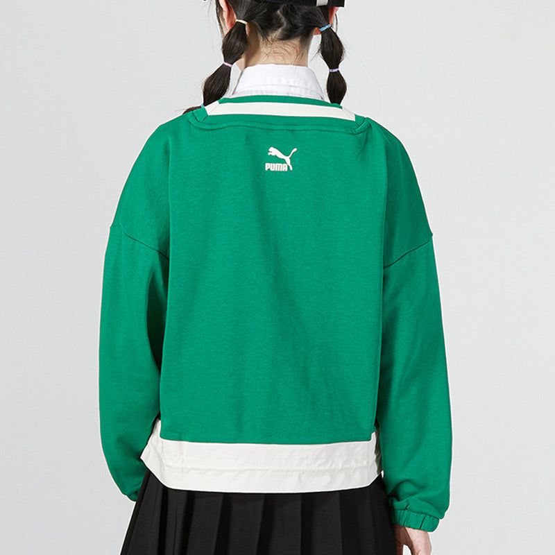 (WMNS) Puma Logo V neck Sweatshirt 'Green' 537524-86 sold by KicksCrew product image thumbnail 4