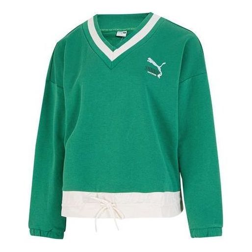 (WMNS) Puma Logo V neck Sweatshirt 'Green' 537524-86 sold by KicksCrew