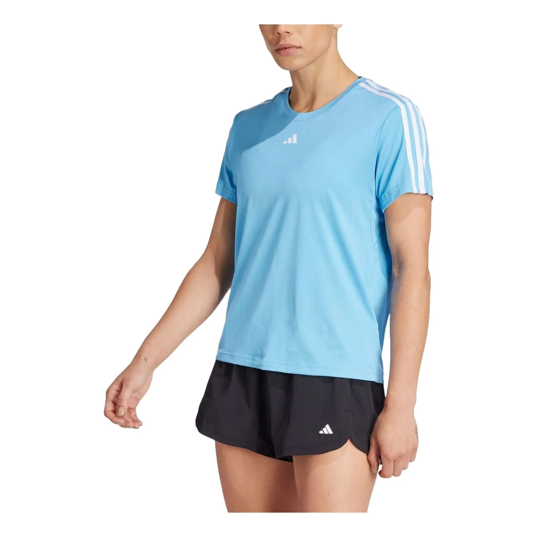 (WMNS) adidas AEROREADY Train Essentials 3-Stripes T-shirt 'Blue' IS4218 sold by KicksCrew