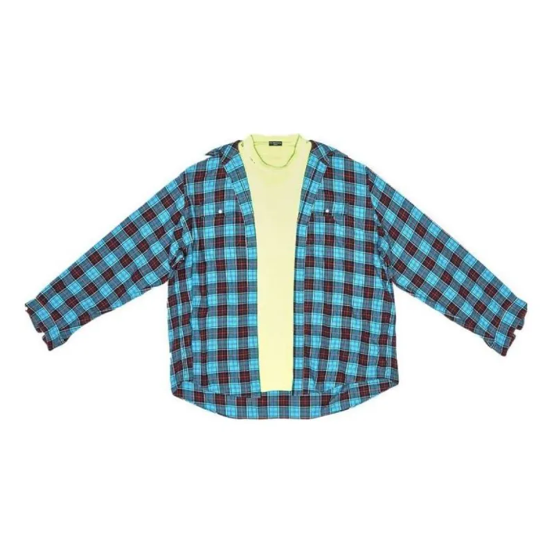 Balenciaga Trompe L'oeil Checked Shirt And T-Shirt 'Blue Neon Yellow' 699371TMM116305 sold by KicksCrew