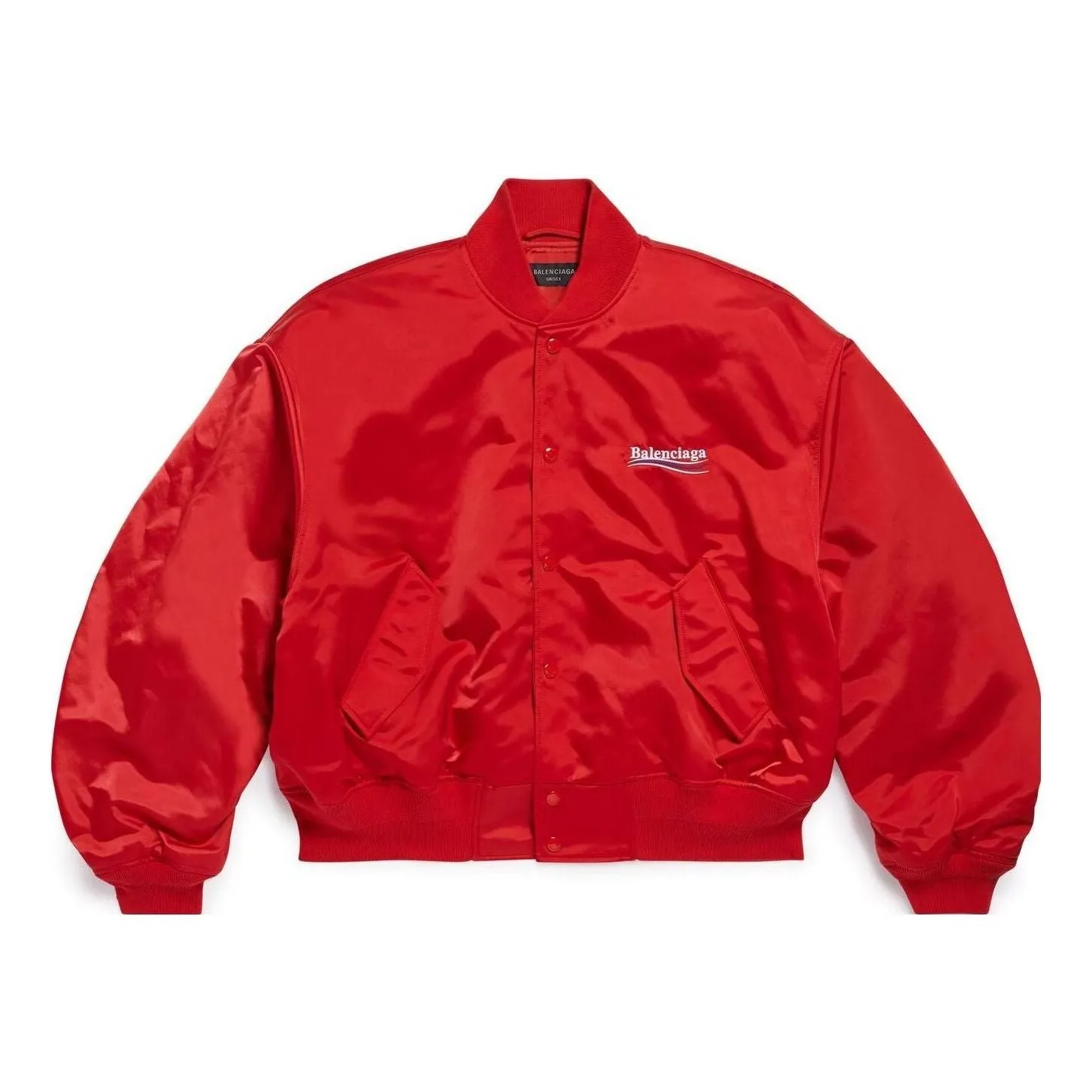 (WMNS) Balenciaga Political Campaign Varsity Jacket 'Red' 763434TYD316460 sold by KicksCrew